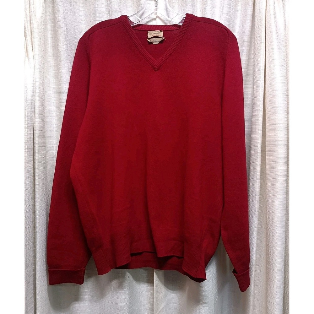Alan Paine The Crescent Men's Size 42 Red Lambswool V-neck‎ Sweater Long Sleeve